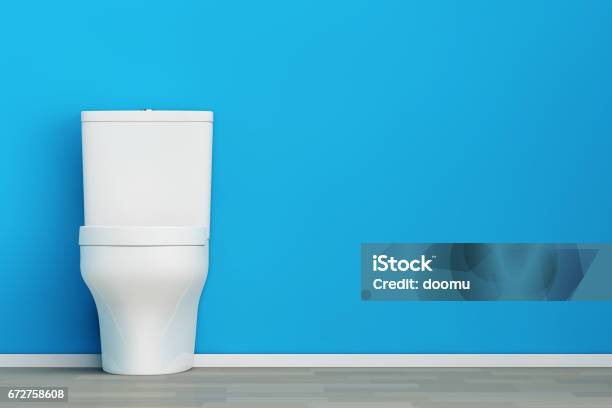 White Ceramic Toilet Bowl 3d Rendering Stock Photo - Download Image Now - Toilet, Bathroom, Blue