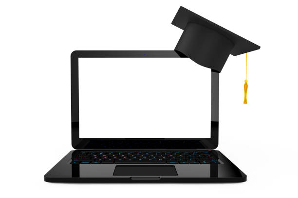 istock Online Education Concept. Graduation Hat over Laptop. 3d Rendering 672758674