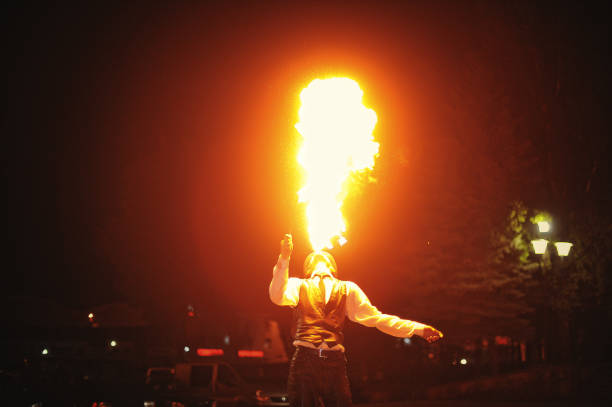 istock Fire show at the night on wedding ceremony 672767814