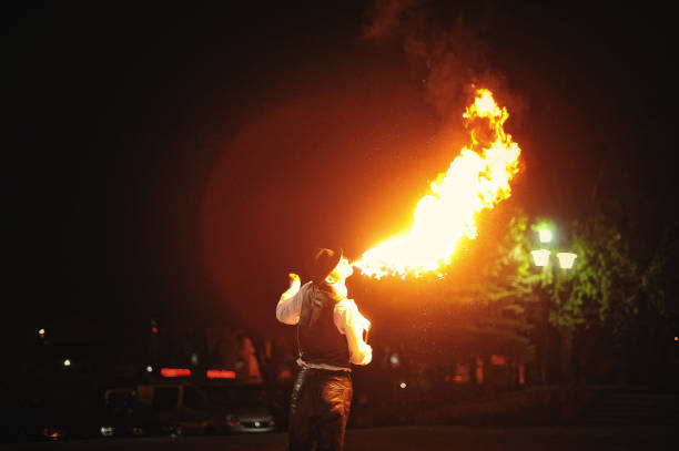 istock Fire show at the night on wedding ceremony 672767822