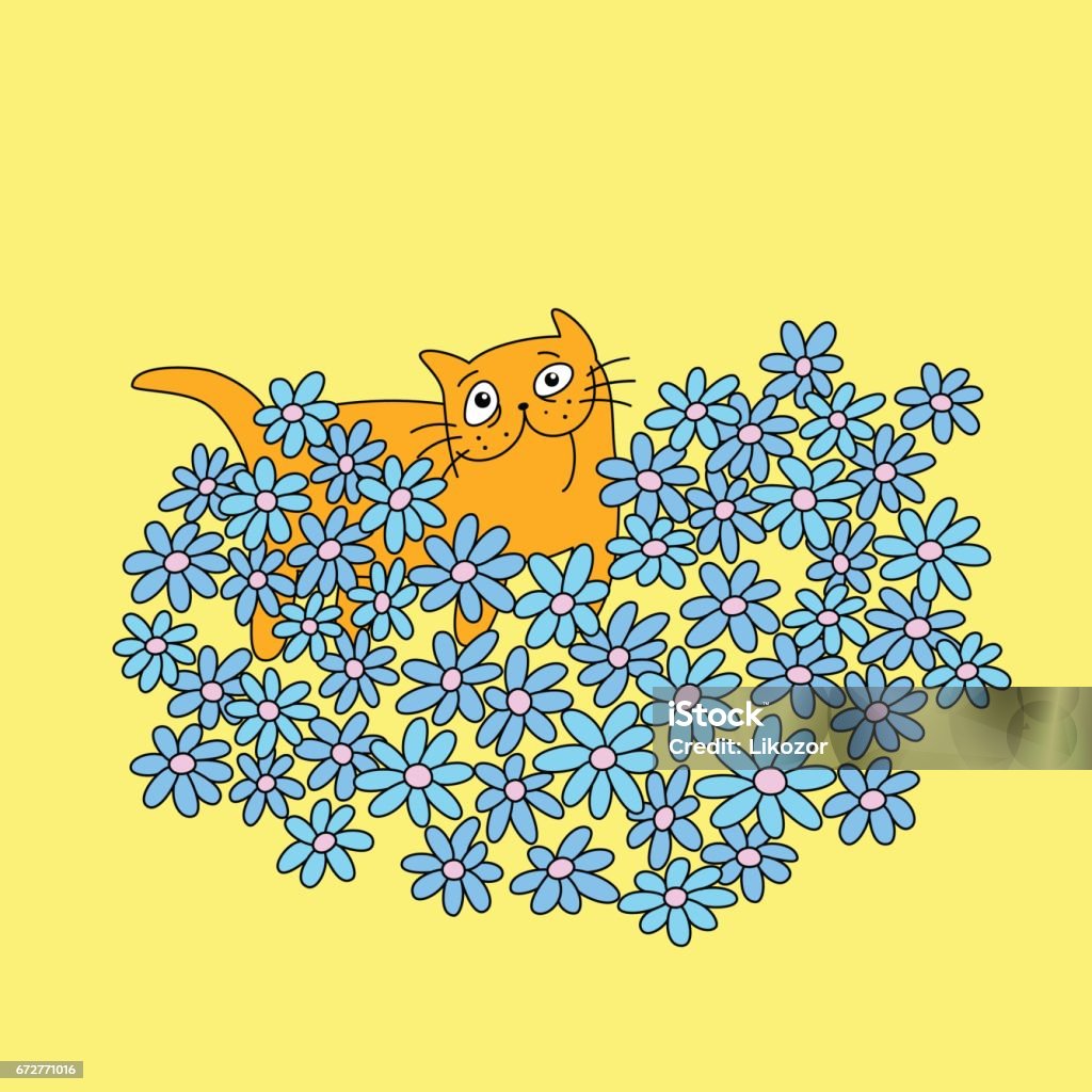 Kucing Dengan Buket Bunga Dalam Bentuk Hati Ilustrasi Vektor Ilustrasi
