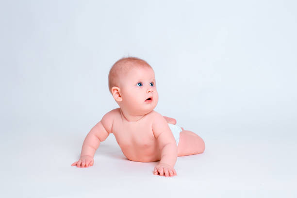 istock Cute baby girl on white background 672771358