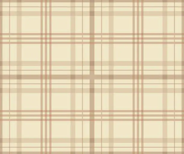Vector illustration of Seamless tartan plaid pattern. Checkered fabric texture print in stripes cream and pale  brown colors. Fashion wallpaper vector illustration.