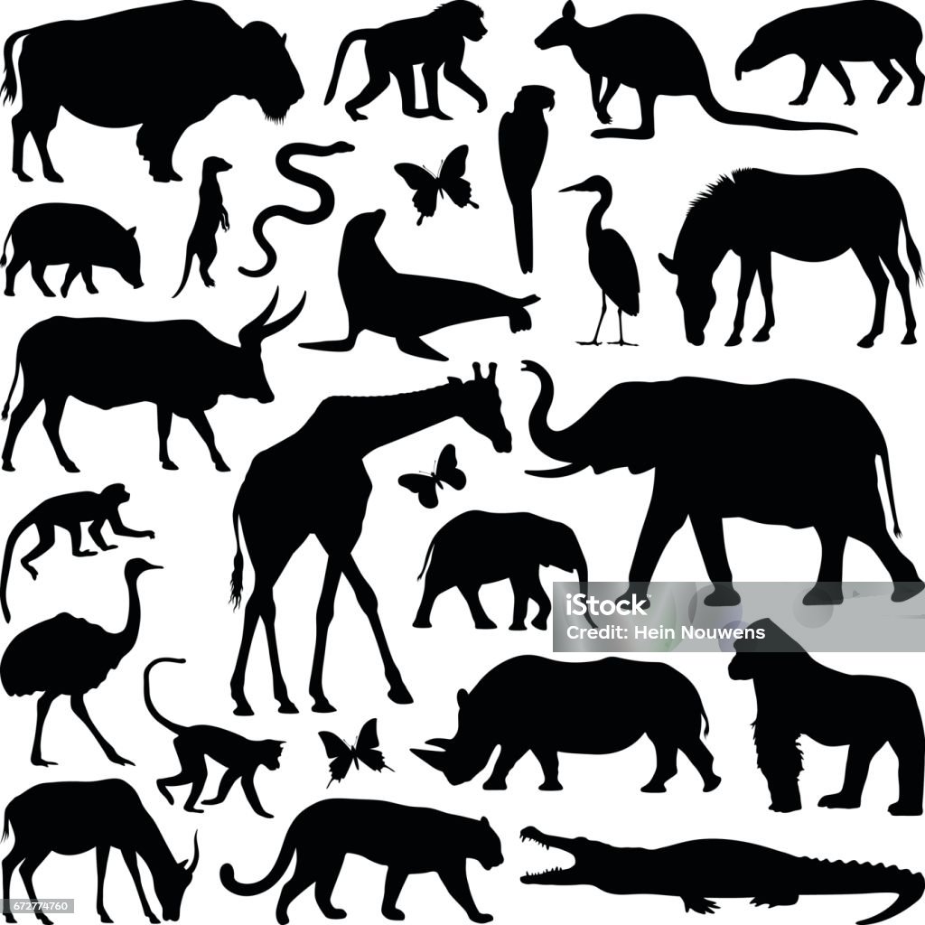Animals Zoo animal collection - vector silhouette illustration In Silhouette stock vector