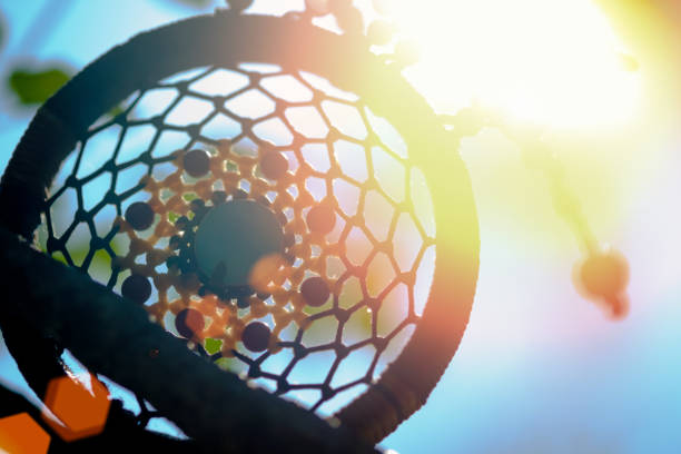 istock Dreamcatcher on the tree with green natural blurred bokeh background. 672781710