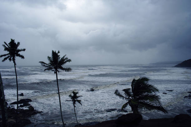 istock Stormy seascape with beautiful cloudy sky. 672781766