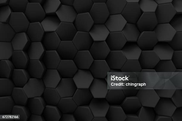 Abstract Hexagon Black Bee Hive Modern Technology Background 3d Render Stock Illustration - Download Image Now