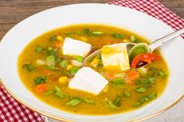 istock Dietary vegetarian vegetable soup with tofu 672788344