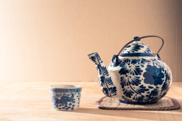 istock Tea pot ceramic chinese style on the wooden table. 672789110