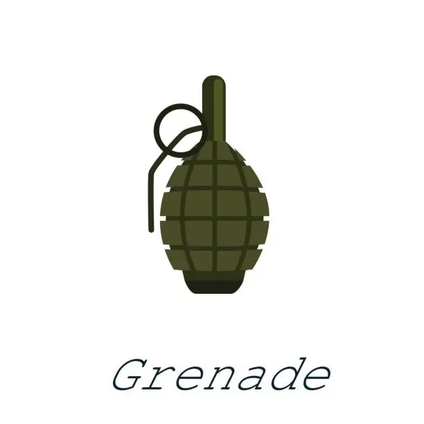 Vector illustration of Green grenade, small bomb typically thrown by hand, military weapon on white background isolated vector illustration