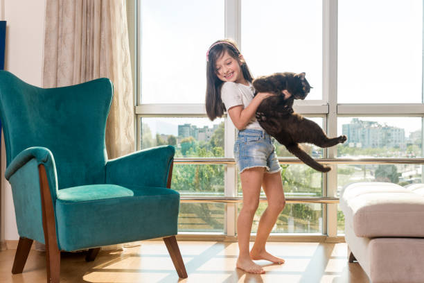 istock little girl is playing with her cat 672806294