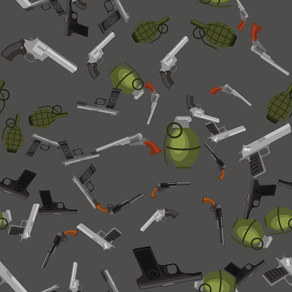 Military Gun Seamless Pattern Automatic And Hand Weapon In Magazine ...