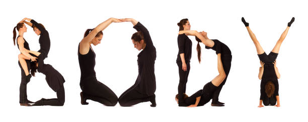 istock Black dressed people forming word BODY 672813838