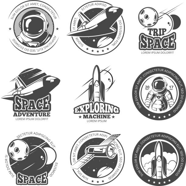 kuvapankkikuvitukset aiheesta vintage-tila, astronautit, sukkulan lentovektorietiketit, logot, merkit, tunnukset - astronaut icons