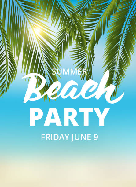 Beach party poster template with typographic elements Beach party poster template with typographic elements. Summer background with palm leaves and lettering. EPS10 vector illustration. beach background stock illustrations