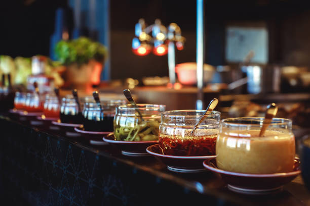 istock Sauces and condiments in jars 672842332