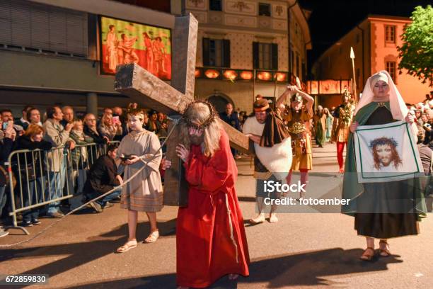 Annual Procession Of The Crucifixion Of Jesus Christ At Easter Stock Photo - Download Image Now