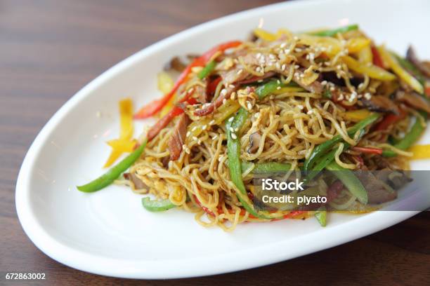 Chinese Food Fried Noodle With Ham Stock Photo - Download Image Now - Arts Culture and Entertainment, Beef, Cantopop