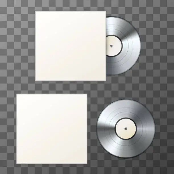 Vector illustration of Mockup of blank platinum album vinyl disc with cover