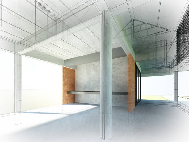 istock sketch design of interior space ,3d  render 672866300