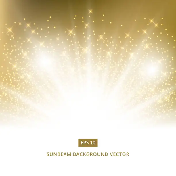 Vector illustration of golden background sunbeam with gold glitter vector