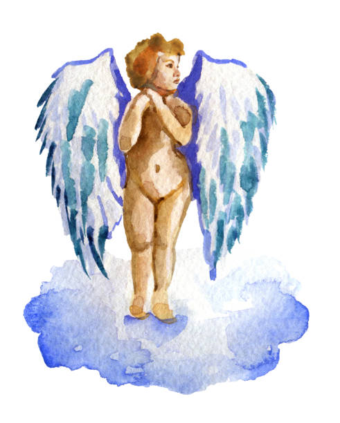 istock watercolor sketch of angel amor isolated on white background 672876654