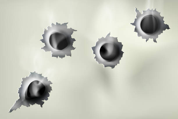 poszarpany otwór w metalu z kul na białym przezroczystym tle - two dimensional shape paper exploding peel stock illustrations