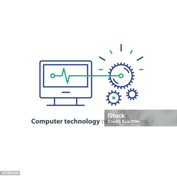 Diagnostic System Engine Test Software Integration Data Processing Line Icon Stock Illustration - Download Image Now