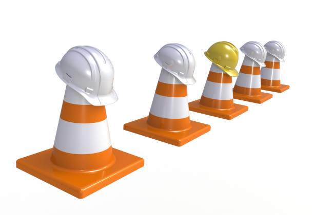 istock Traffic cones and hardhat. Road sign. Icon isolated on white background 672890460