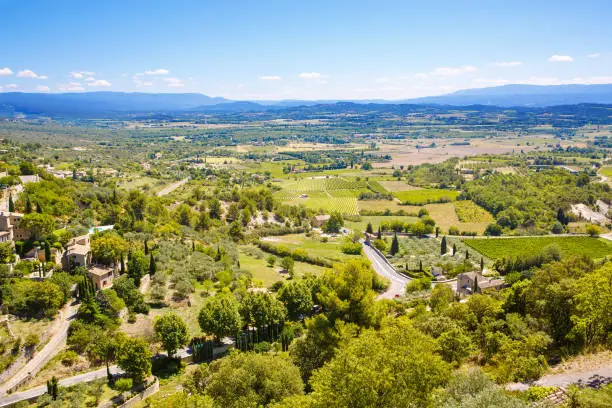 View on provencal village roof and landscape, Provence, France. On sunny summer day.