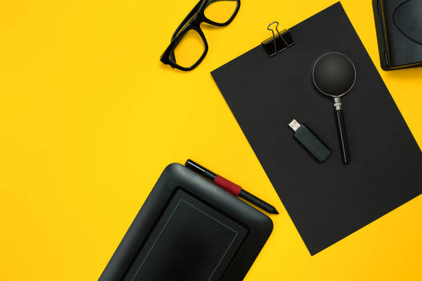 istock Workplace with office items and business elements on a desk. Con 672897912