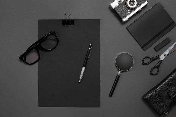 istock Workplace with office items and business elements on a desk. Concept for branding. Top view 672898250