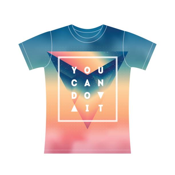 istock Modern t-shirt with inscription - You can Do it. Motivational quote on gradient background with clouds and abstract 3d object. Vector illustration. 672901078