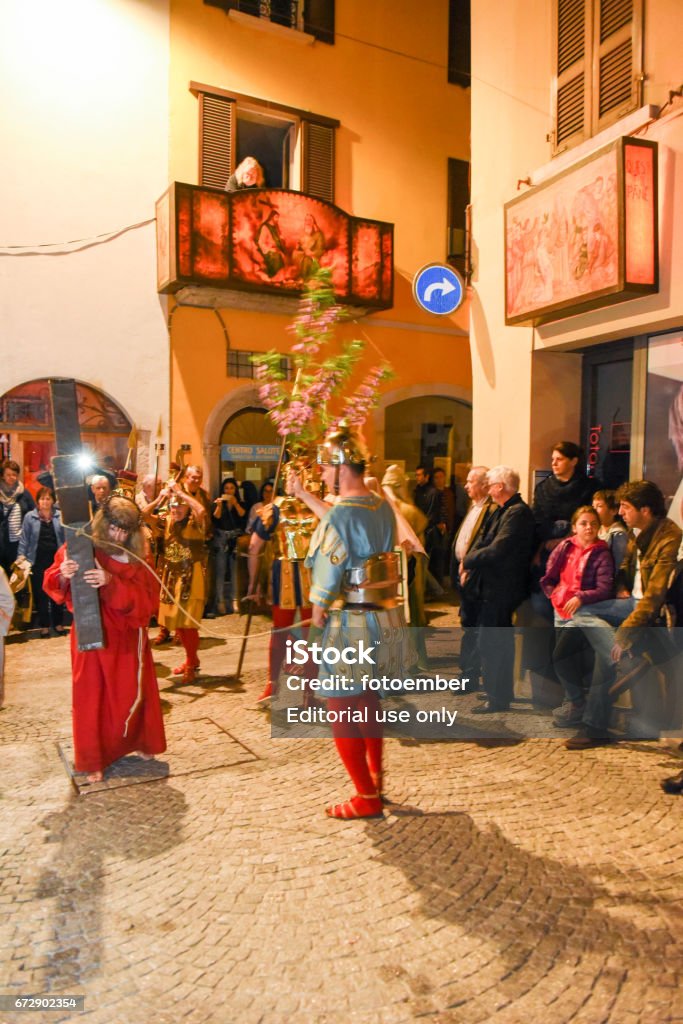 Annual procession of the crucifixion of Jesus Christ at easter Mendrisio: annual procession of the crucifixion of Jesus Christ at easter in Mendrisio on Switzerland Actor Stock Photo