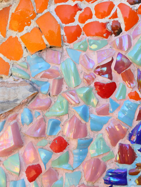 istock Colorful ceramic pattern background made from pebble and ceramic on the wall. 672905054