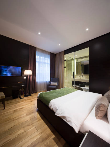 istock Interior of a hotel bedroom 672905486