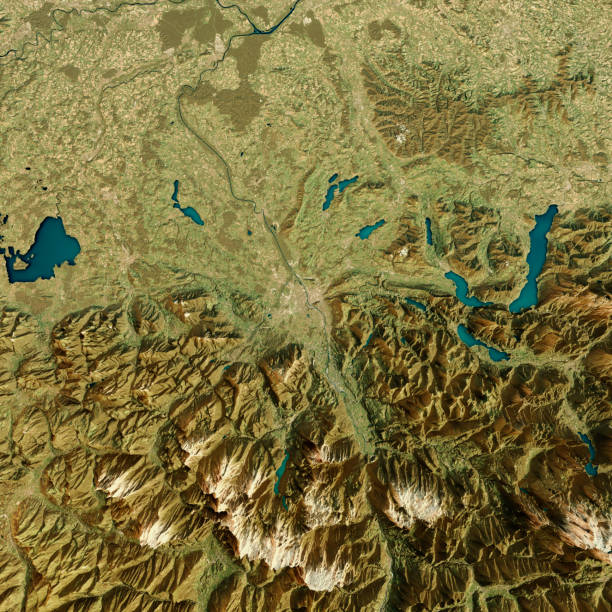 salzburg 3d-render sat-topographische karte anzeigen - austria map topography satellite view stock-fotos und bilder