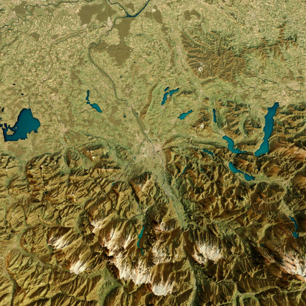 salzburg 3d render satélite ver mapa topográfico - austria map topography satellite view fotografías e imágenes de stock