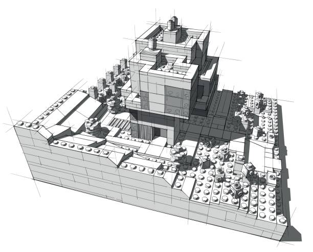 architektura z białych plastikowych bloków. - model3 stock illustrations