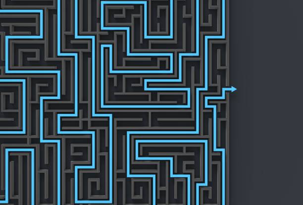 istock 3d illustrated maze isolated on dark background. 3D illustrating 672930222