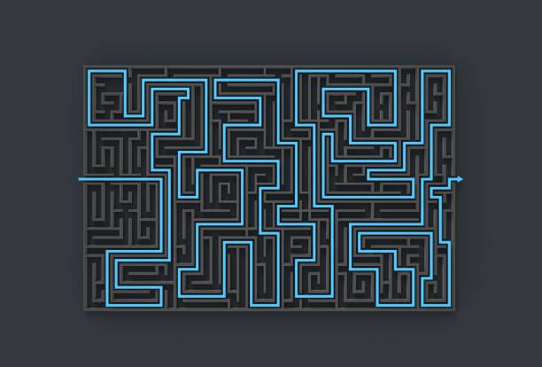 istock 3d illustrated maze isolated on dark background. 3D illustrating 672930248