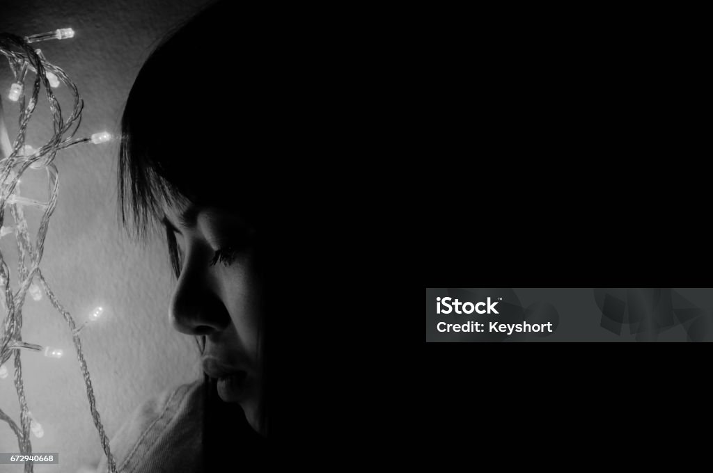 Sad And Broken Heart Female Profile Silhouette In Dark Monochrome Image  With Copy Space Stock Photo - Download Image Now - iStock