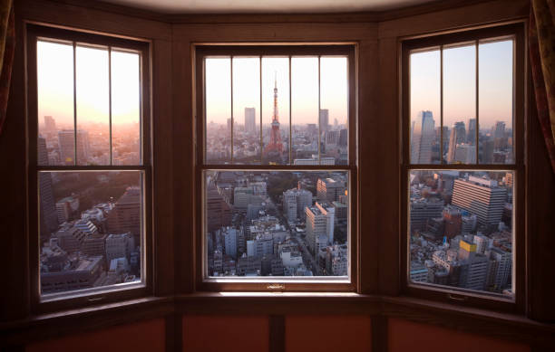 istock Tokyo Tower and buildings from the window 672945648