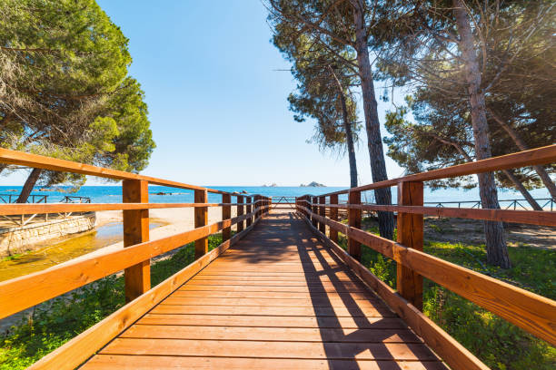 istock wooden boardwalk in Santa Maria Navarrese 672945806