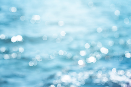 Blur beautiful shiny sparkling  tropical blue sea beach , fresh summer background .