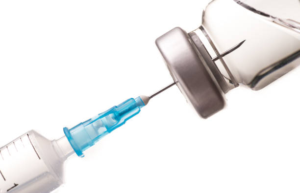 syringe, needle and medicine vial. - insulin vial diabetes syringe imagens e fotografias de stock