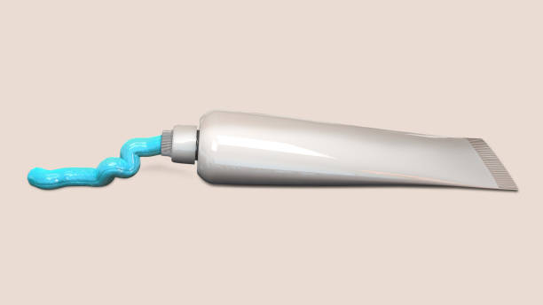 istock 3D illustration of squeezed toothpaste tube. Whitening toothpaste tube isolated. 672968872