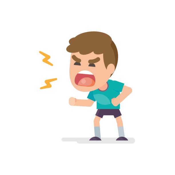Cute little boy gets mad angry fighting and shouting expression, Vector illustration. Cute little boy gets mad angry fighting and shouting expression, Vector illustration. anger stock illustrations