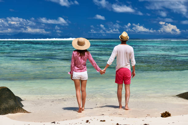 istock Couple on a beach at Seychelles 672982108