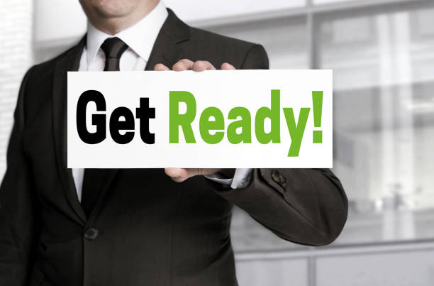 istock Get ready sign is held by businessman concept 672992688